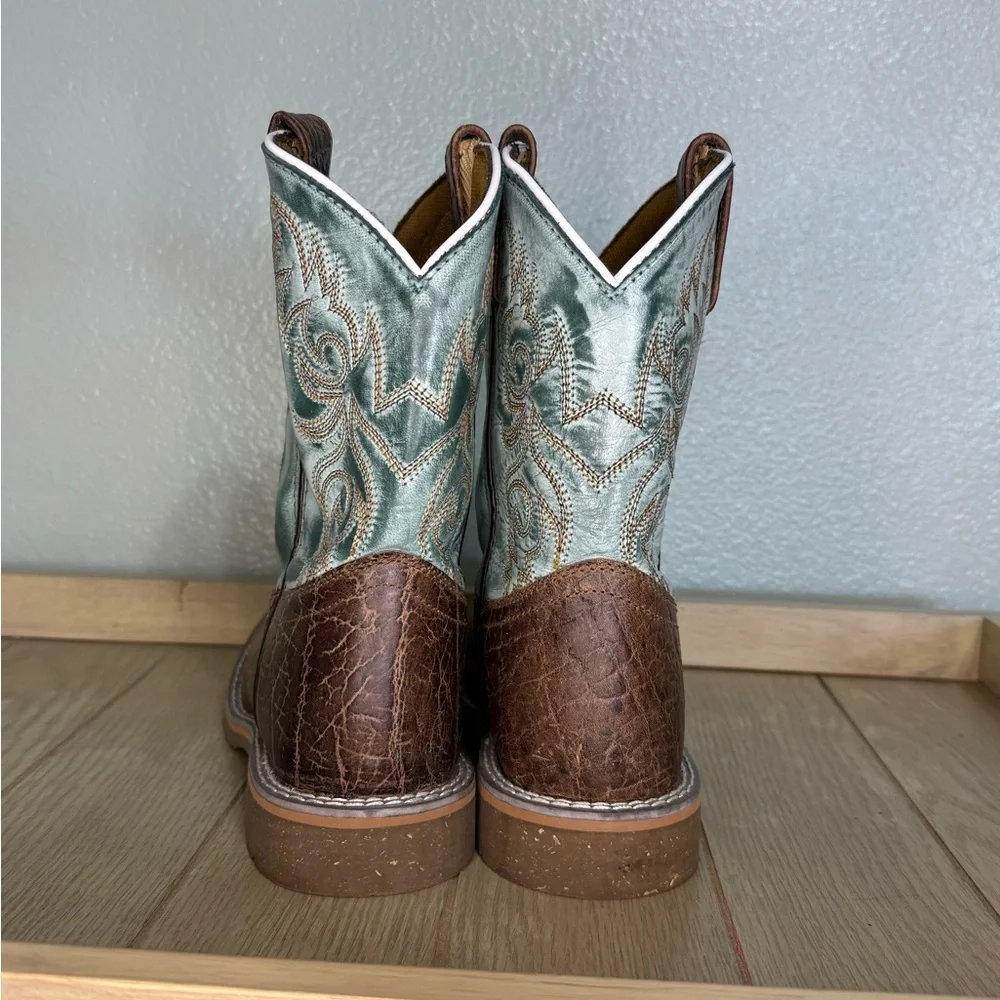 Dan Post Kids Western Boots in Brown and Blue Leather Upper Children’s 3 D